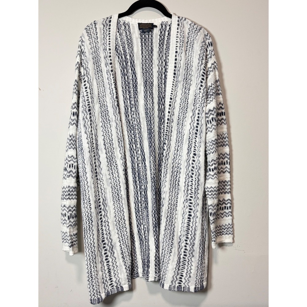 Pendleton Blue White Striped Open Front Cardigan Sweater Cotton Womens XL